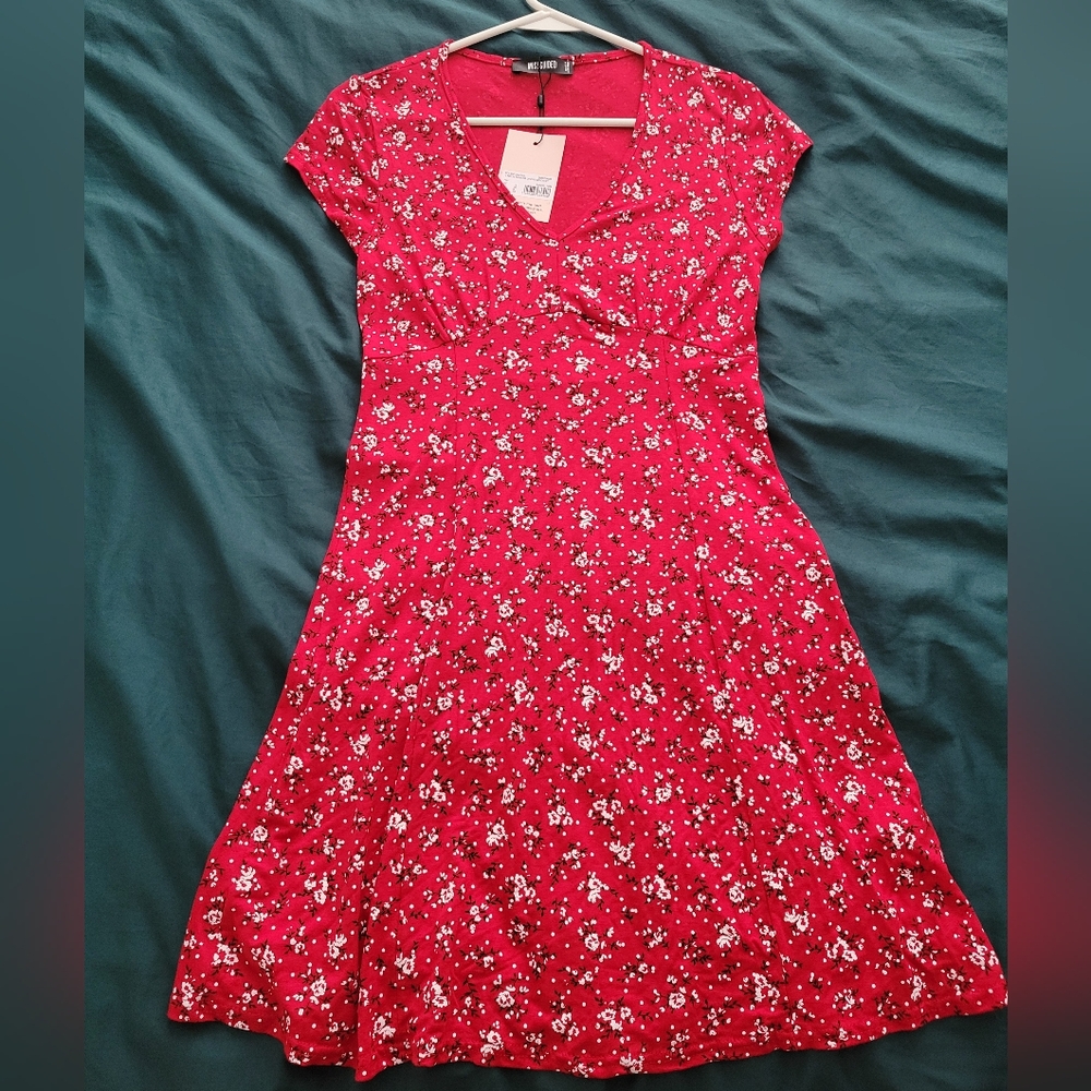 NWT red floral print skater dress